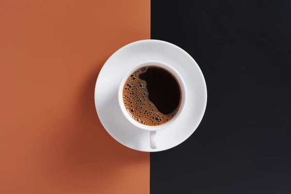 Κύπελλο Του Καφέ Καφέ Μαύρο Φόντο Πάνω Όψη — Φωτογραφία Αρχείου