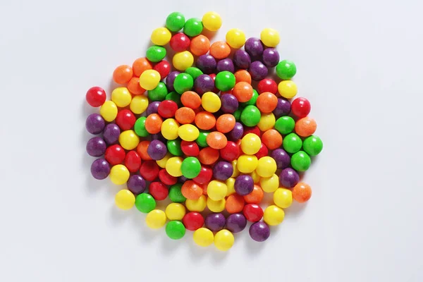 Színes Skittles Cukorka Egy Fehér Háttér Felső Nézet — Stock Fotó