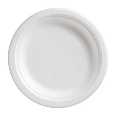 Biodegradable paper plate isolated on a white background, top view