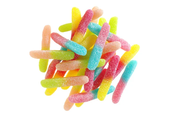 Heap Multicolor Gummy Candy Sweets Isolated White Background Top View — Stok fotoğraf