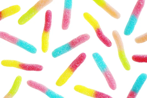Sugar Coated Jelly Worms Isolated White Background Top View — Photo