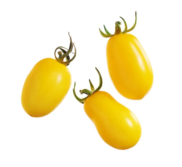 Pequenos Tomates Amarelos Isolados Fundo Branco Vista Superior — Fotografia de Stock