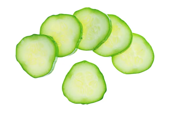 Slices Green Cucumber Isolated White Background Top View — Stock Photo, Image