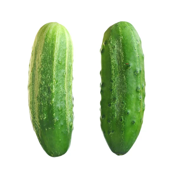 Verse Groene Komkommers Geïsoleerd Witte Achtergrond Bovenaanzicht — Stockfoto