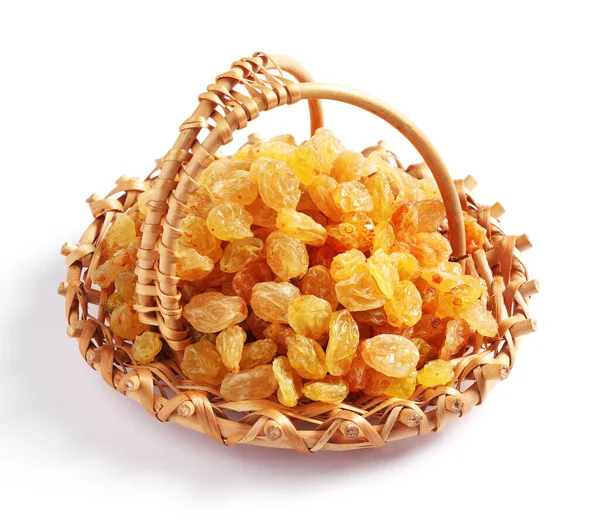 Raisins Small Basket White Background Close — Stock Photo, Image