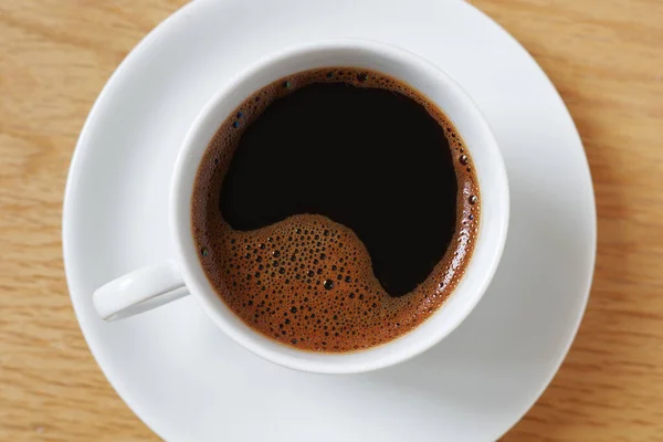 Чашка Кофе Деревянном Фоне Крупный План Вид Сверху — стоковое фото