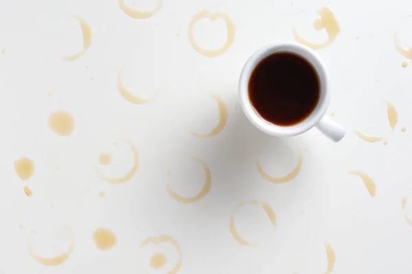 Cup Coffee Stains White Table View — Stock Photo, Image