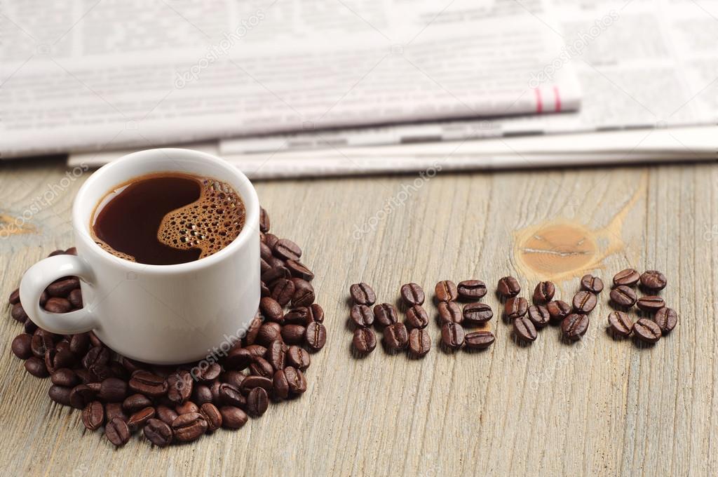 Coffee, newspaper and the word news