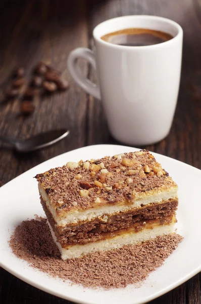 Schokoladekuchen und Kaffee — Stockfoto