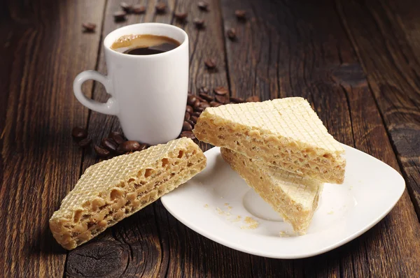 Waffle and cup of coffee — Stock Photo, Image