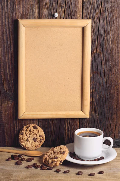 Coffee, cookies and empty frame — Stock Photo, Image