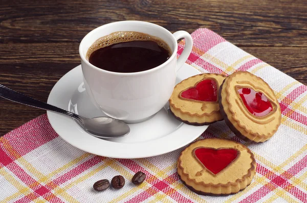 Kaffekopp och kakor med sylt — Stockfoto