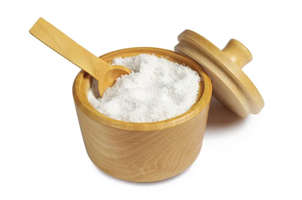 Salt with spoon in bowl — Stock Photo, Image