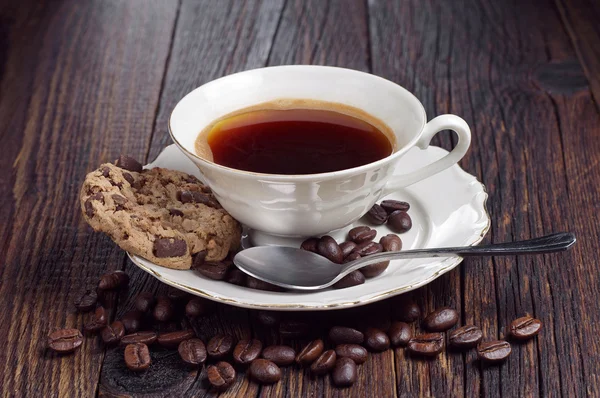 Café y galletas con chocolate —  Fotos de Stock