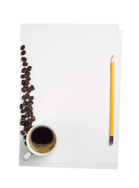 Blanco vel papier en koffie — Stockfoto