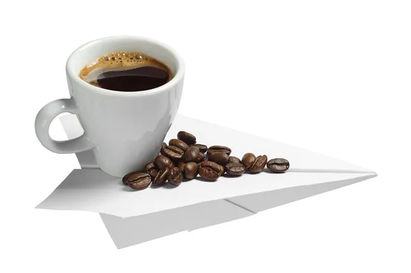 Coffee on a paper airplane — Stock Photo, Image