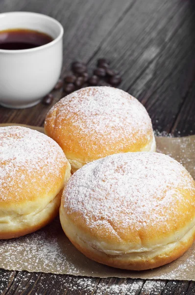 Berliner donuts and coffee — Stock Photo, Image