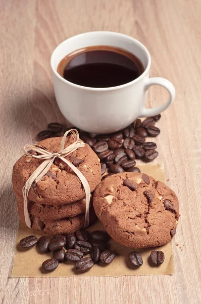 Čokoládové sušenky a káva Stock Obrázky