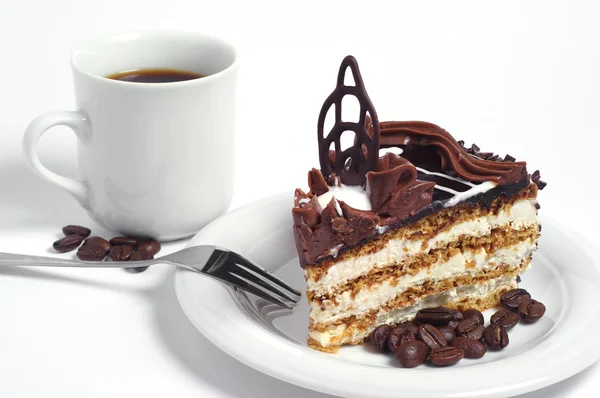 Pedazo de pastel de chocolate y café —  Fotos de Stock