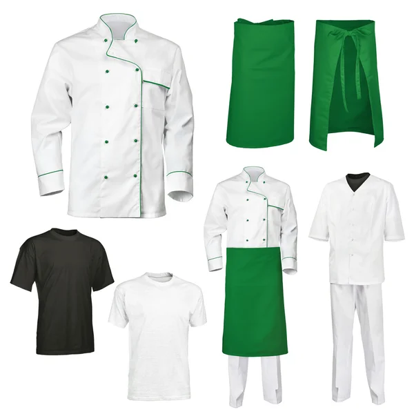 Uppsättningen av vita och gröna kocken cook's kläder — Stockfoto