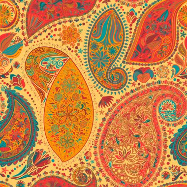 Paisley vintage çiçek motifi etnik sorunsuz arka plan. 