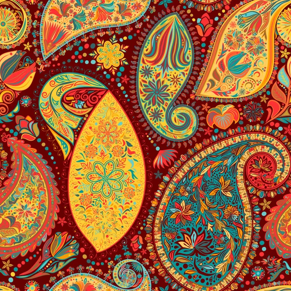 Paisley vintage květinový motiv etnické bezešvé pozadí. — Stockový vektor