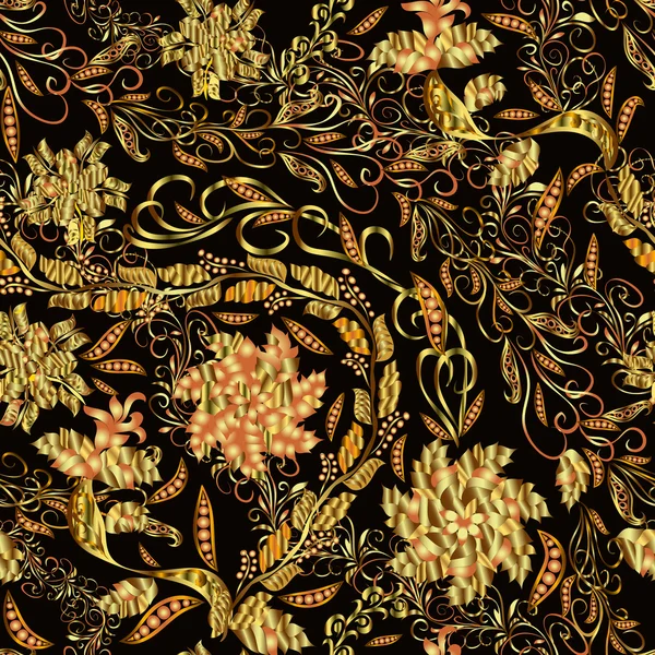 Damasco de oro paisley vintage motivo floral étnico sin costuras fondo . — Vector de stock