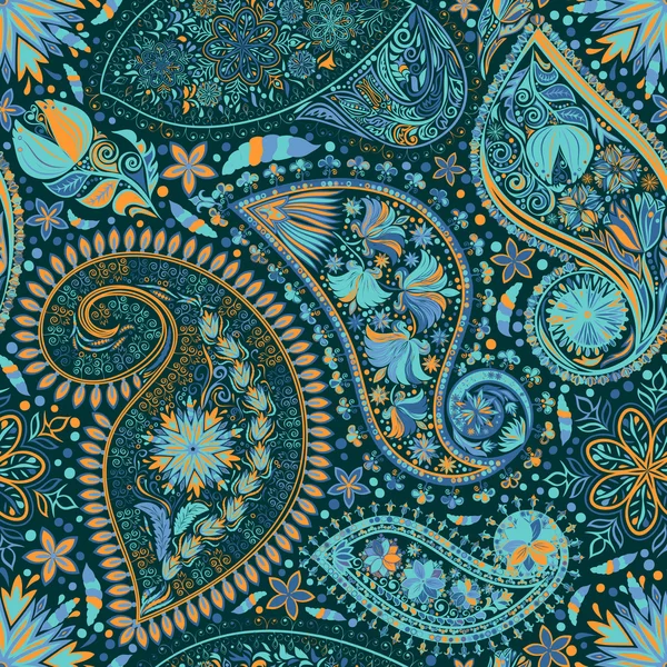 Paisley vintage květinový motiv etnické bezešvé pozadí. — Stockový vektor