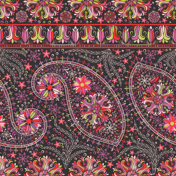 Paisley vintage květinový motiv etnické bezešvé pozadí. — Stockový vektor