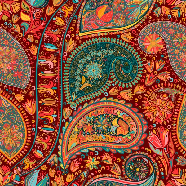 Paisley vintage bloemen motief etnische naadloze achtergrond. — Stockvector