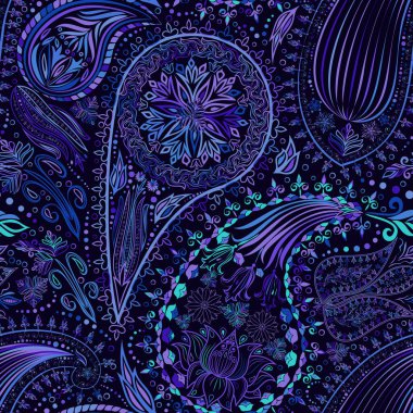 Klasik çiçek motifi. Etnik, pürüzsüz bir geçmişi var. Soyut dantel deseni. Renkleri, kusursuz bir şekilde kaybetmeden düzenleme yeteneği. El çizimi renkli duvar kağıdı.