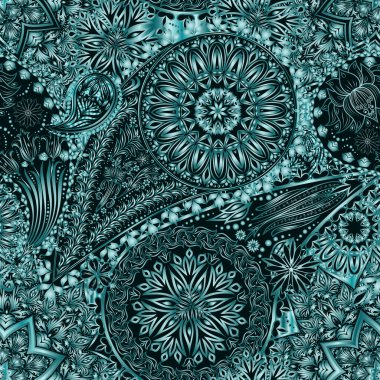 Klasik çiçek motifi. Etnik, pürüzsüz bir geçmişi var. Soyut dantel deseni. Renkleri, kusursuz bir şekilde kaybetmeden düzenleme yeteneği. El çizimi renkli mandala duvar kağıdı. EPS10 vektör dokusu.