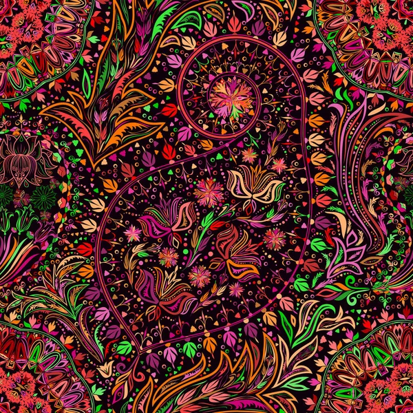 Vintage floral motivo étnico sem costura fundo. Padrão abstrato de renda. mão desenho colorido papel de parede. Vetores De Bancos De Imagens