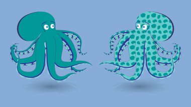 Ahtapot çift. Okyanus karikatürü izole edilmiş heykelcik. EPS10 vektörü.