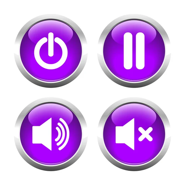 Set of buttons for web, audio, power, pause. — Stock Vector