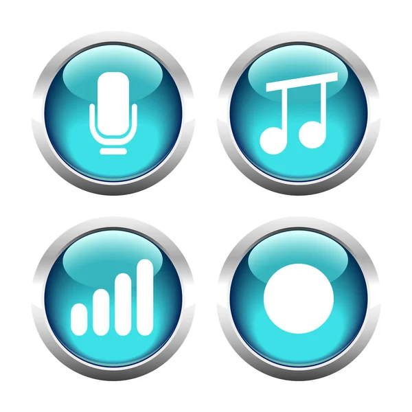 Set of buttons for web, microphone, music, record the sound level. — Stock Vector