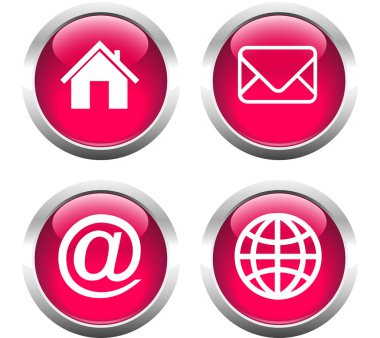 Web, ev, e-posta, zarf, küre düğme kümesi.