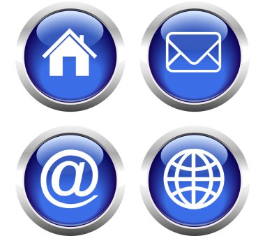 Web, ev, e-posta, zarf, küre düğme kümesi.