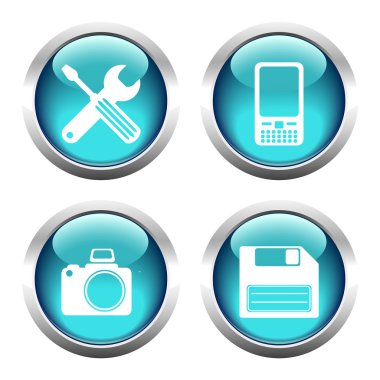 Web, tornavida, İngiliz anahtarı, telefon, kamera, flop için düğme kümesi