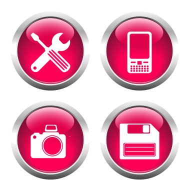 Web, tornavida, İngiliz anahtarı, telefon, kamera, flop için düğme kümesi