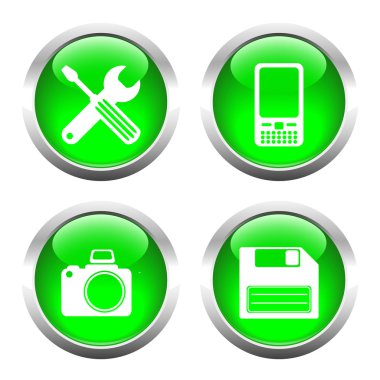 Web, tornavida, İngiliz anahtarı, telefon, kamera, flop için düğme kümesi