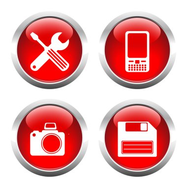 Web, tornavida, İngiliz anahtarı, telefon, kamera, flop için düğme kümesi