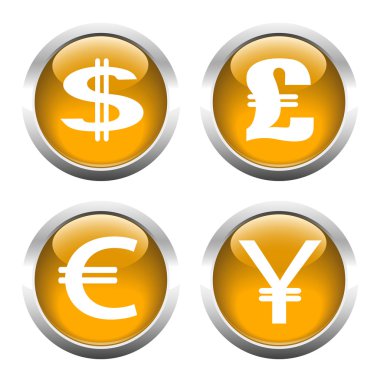 Web, para birimi simgeleri, dolar, euro, sterlin, y için düğme kümesi