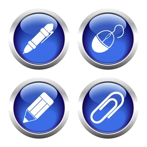 Set of buttons for web, pencil, pen, paper clip, the camera. — Stock Vector