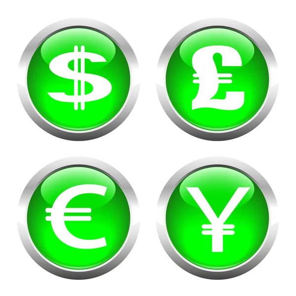 Set of buttons for web, currency symbols, dollar, euro, pound, y — Stock Vector