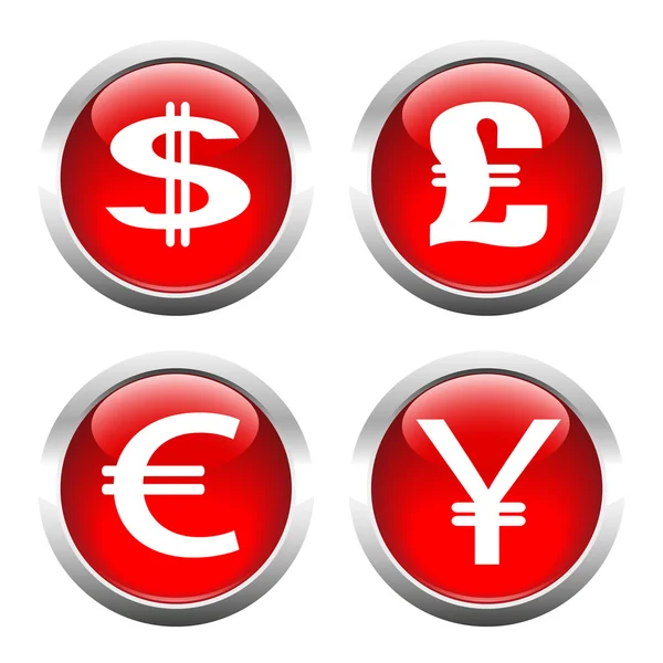 Set of buttons for web, currency symbols, dollar, euro, pound, y — Stock Vector