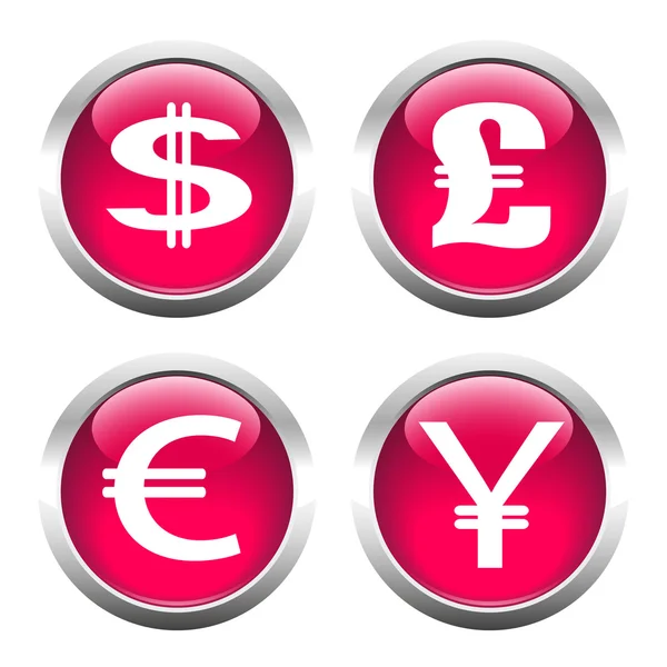 Ensemble de boutons pour le web, symboles de devise, dollar, euro, livre, y — Image vectorielle