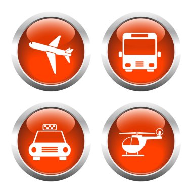 Web, uçak, helikopter, taksi, otobüs için renkli düğme kümesi.