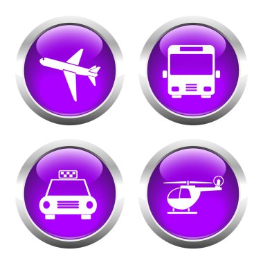 Web, uçak, helikopter, taksi, otobüs için renkli düğme kümesi.