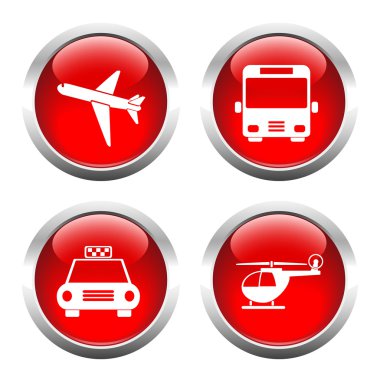 Web, uçak, helikopter, taksi, otobüs için renkli düğme kümesi.
